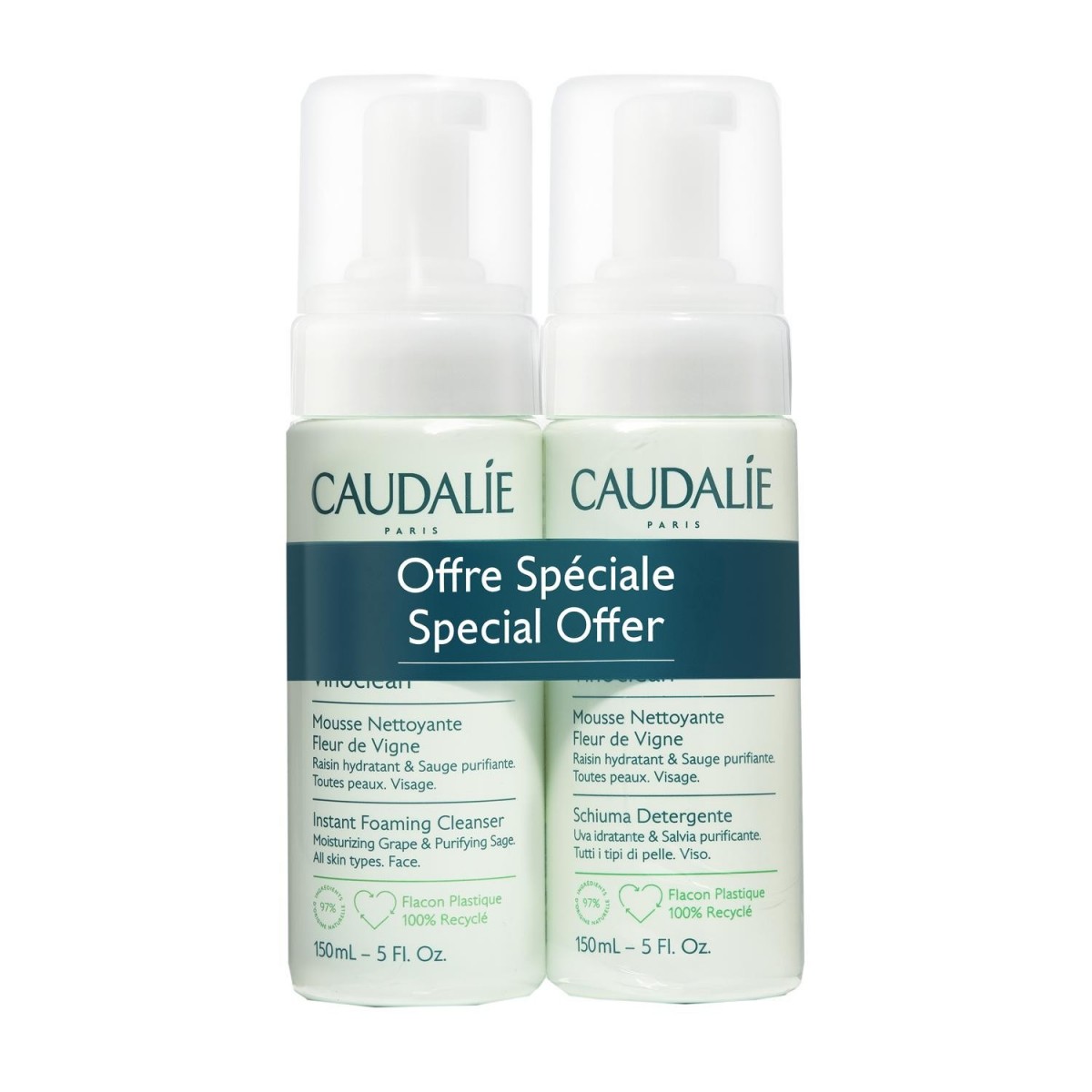 Caudalie Dúo Vinoclean Espuma Limpiadora 2x150 ml